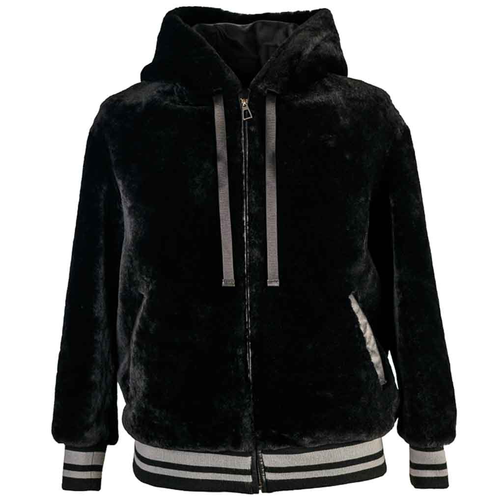 週末セール！　【eL】Suede Single Coat　ブラック BLACK SHEARLING HOODIE JACKET