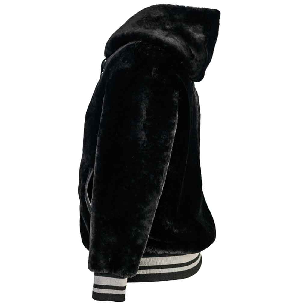 BLACK SHEARLING HOODIE JACKET