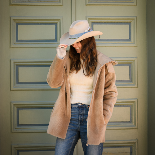 Beige shearling jacket best sale