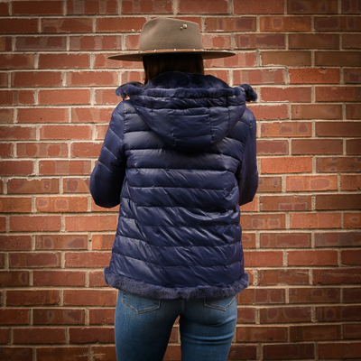 REVERSIBLE REX FUR DOWN JACKET NAVY