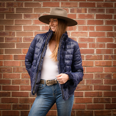 REVERSIBLE REX FUR DOWN JACKET NAVY