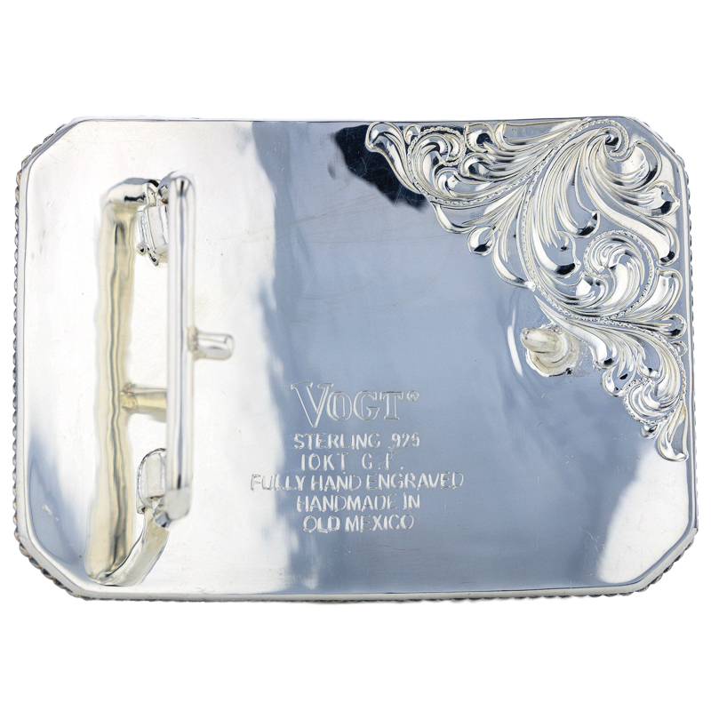STERLING SILVER AND GOLD LONGHORN TROPHY BUCKLE