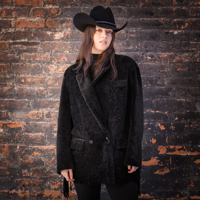 BLACK MERINO COAT WITH FRINGE