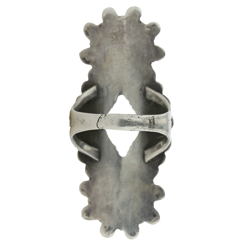 ZUNI DISHTA INLAY RING WITH SILVER BEAD FRAME