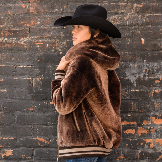 BROWN SHEARLING HOODIE JACKET
