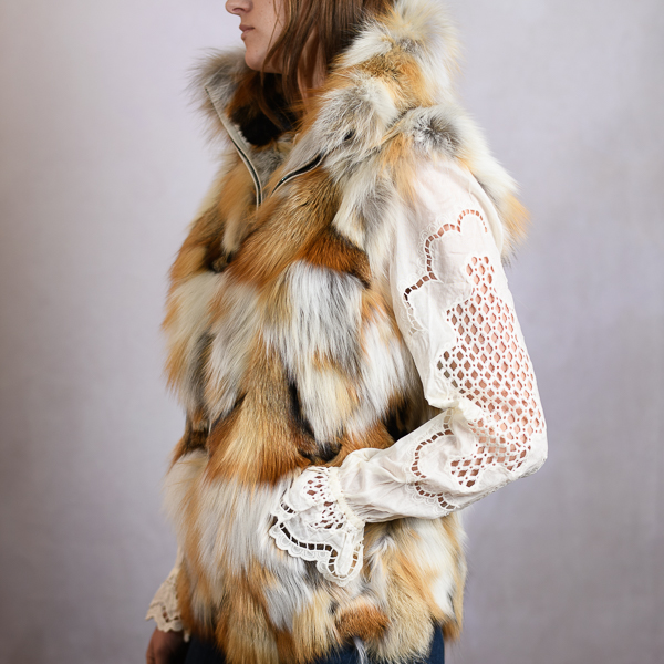 ライカベストピア vestopia シルク ブルゾン フォックス ファー 金釦L ライカベストピア vestopia シルク ブルゾン フォックス ファー 金釦L