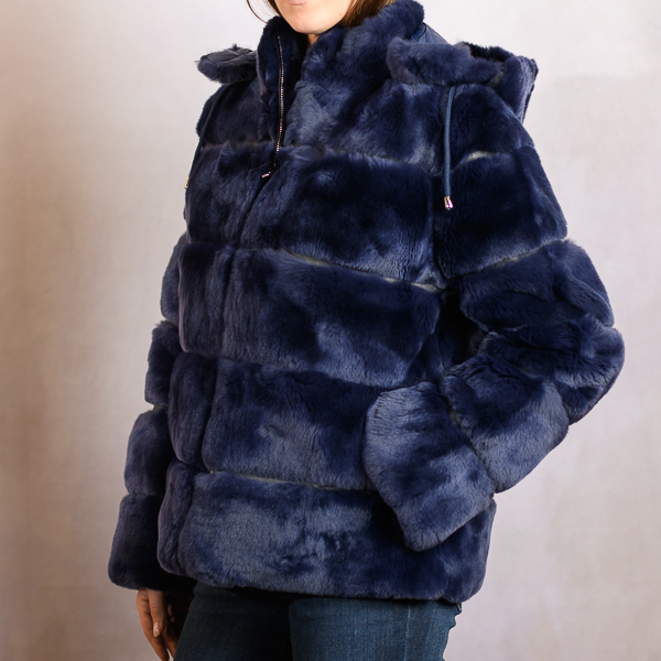 REVERSIBLE REX FUR DOWN JACKET NAVY