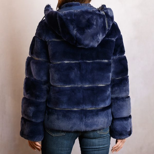 REVERSIBLE REX FUR DOWN JACKET NAVY
