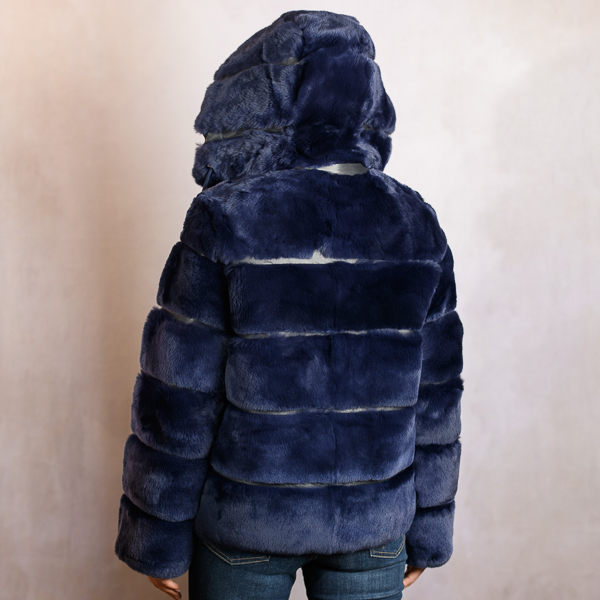 REVERSIBLE REX FUR DOWN JACKET NAVY
