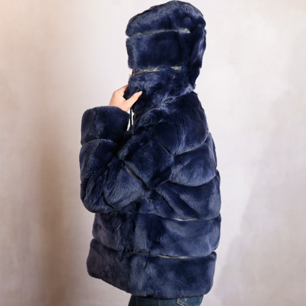 REVERSIBLE REX FUR DOWN JACKET NAVY
