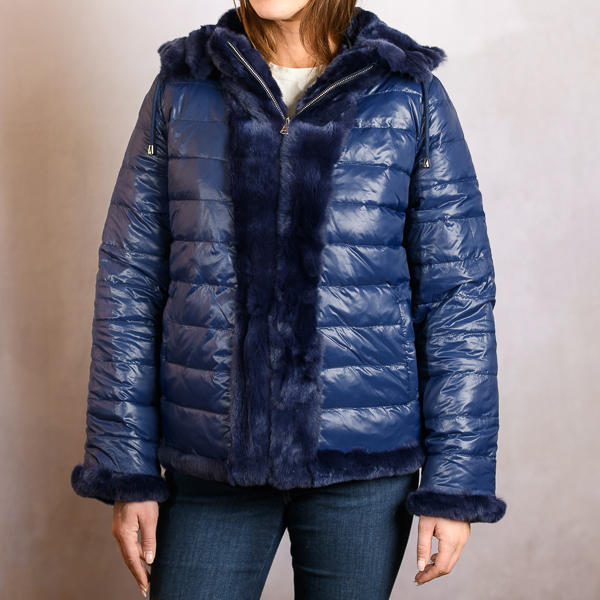 REVERSIBLE REX FUR DOWN JACKET NAVY