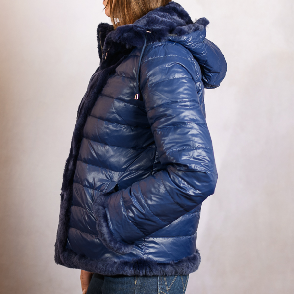 REVERSIBLE REX FUR DOWN JACKET NAVY