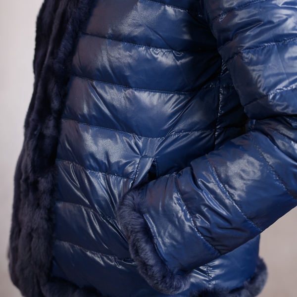 REVERSIBLE REX FUR DOWN JACKET NAVY