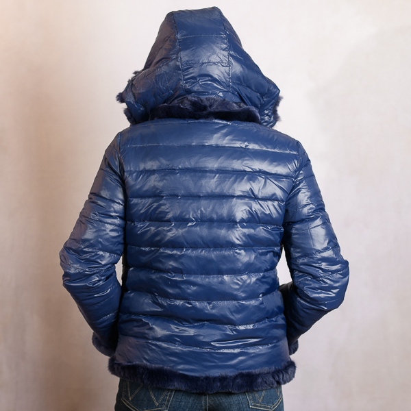 REVERSIBLE REX FUR DOWN JACKET NAVY