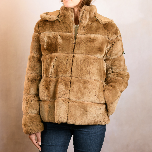 REVERSIBLE REX FUR DOWN JACKET CAMEL