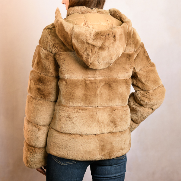 REVERSIBLE REX FUR DOWN JACKET CAMEL