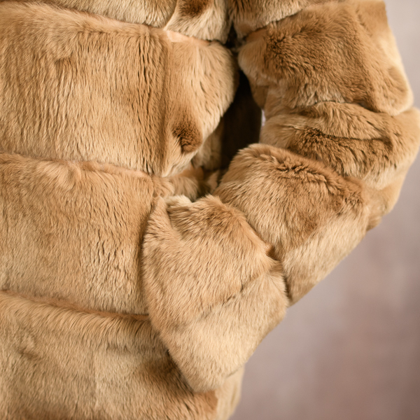 REVERSIBLE REX FUR DOWN JACKET CAMEL