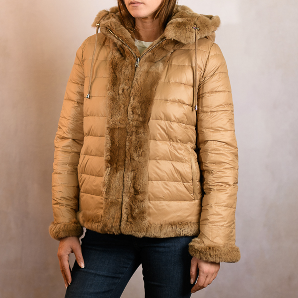 REVERSIBLE REX FUR DOWN JACKET CAMEL