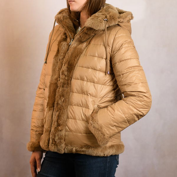 【CAMEL】Reversible nylon fur blouson REVERSIBLE REX FUR DOWN JACKET CAMEL