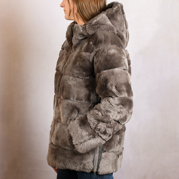 REVERSIBLE REX FUR DOWN JACKET BROWN