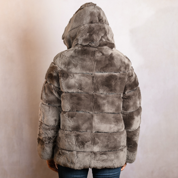 REVERSIBLE REX FUR DOWN JACKET BROWN