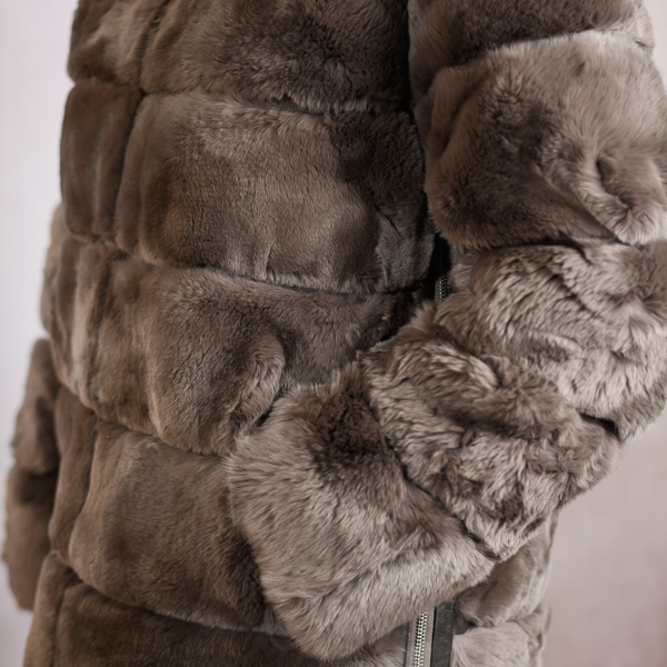 REVERSIBLE REX FUR DOWN JACKET BROWN