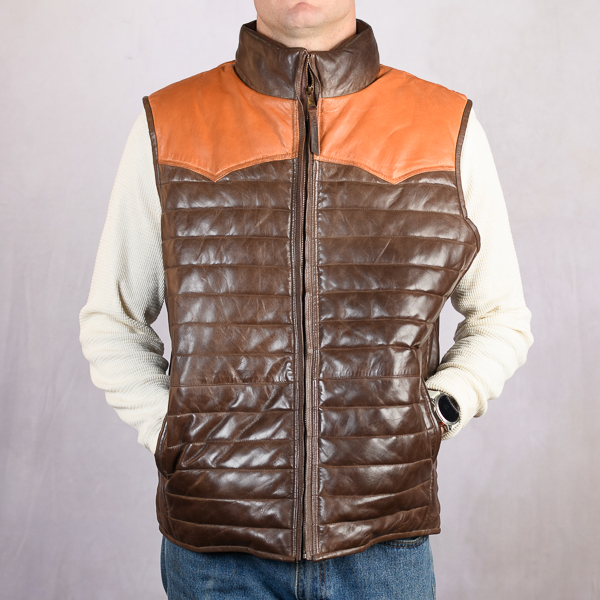burny saddle leather-vest concho バーニー TWO TONE BROWN LEATHER VEST