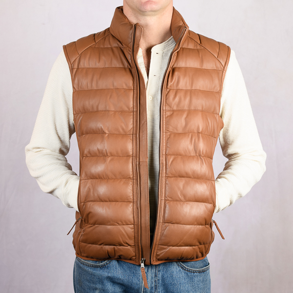 MEN'S COGNAC RIBBED LEATHER VEST