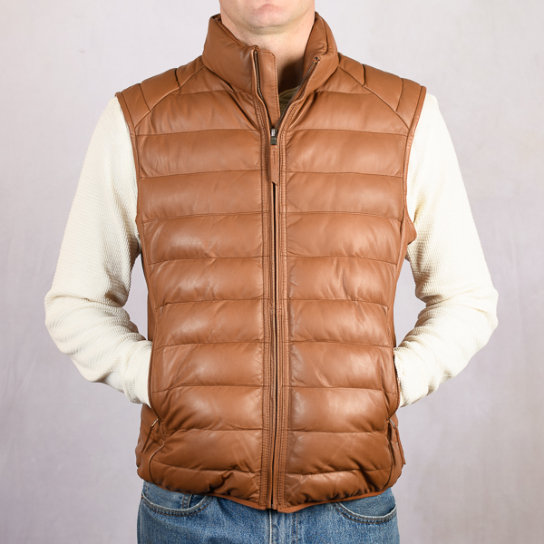 MEN'S COGNAC RIBBED LEATHER VEST