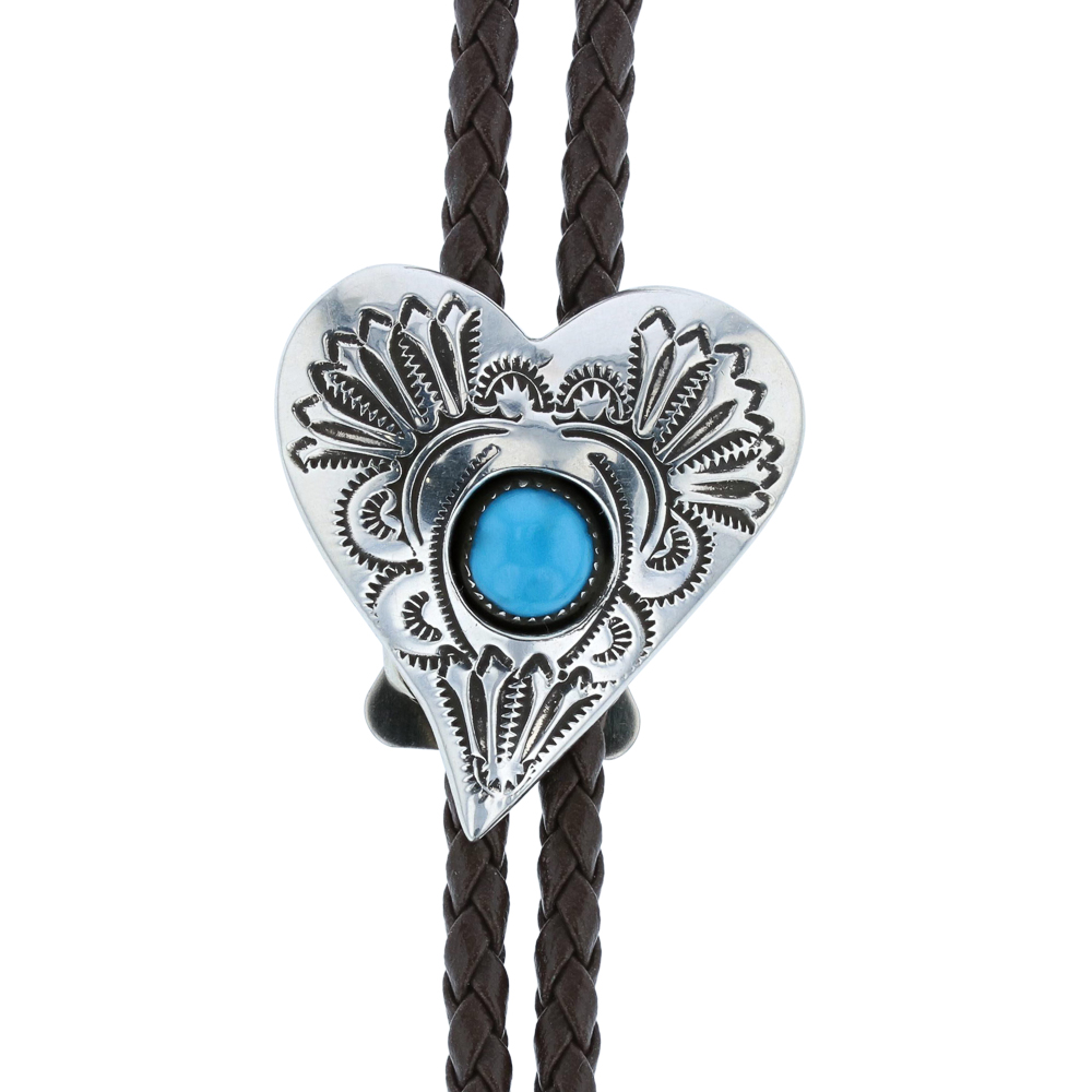 SMALL HEART WITH TURQUOISE STONE BOLO TIE