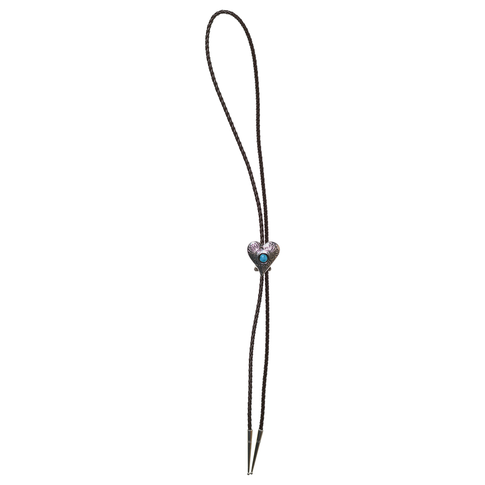 SMALL HEART WITH TURQUOISE STONE BOLO TIE