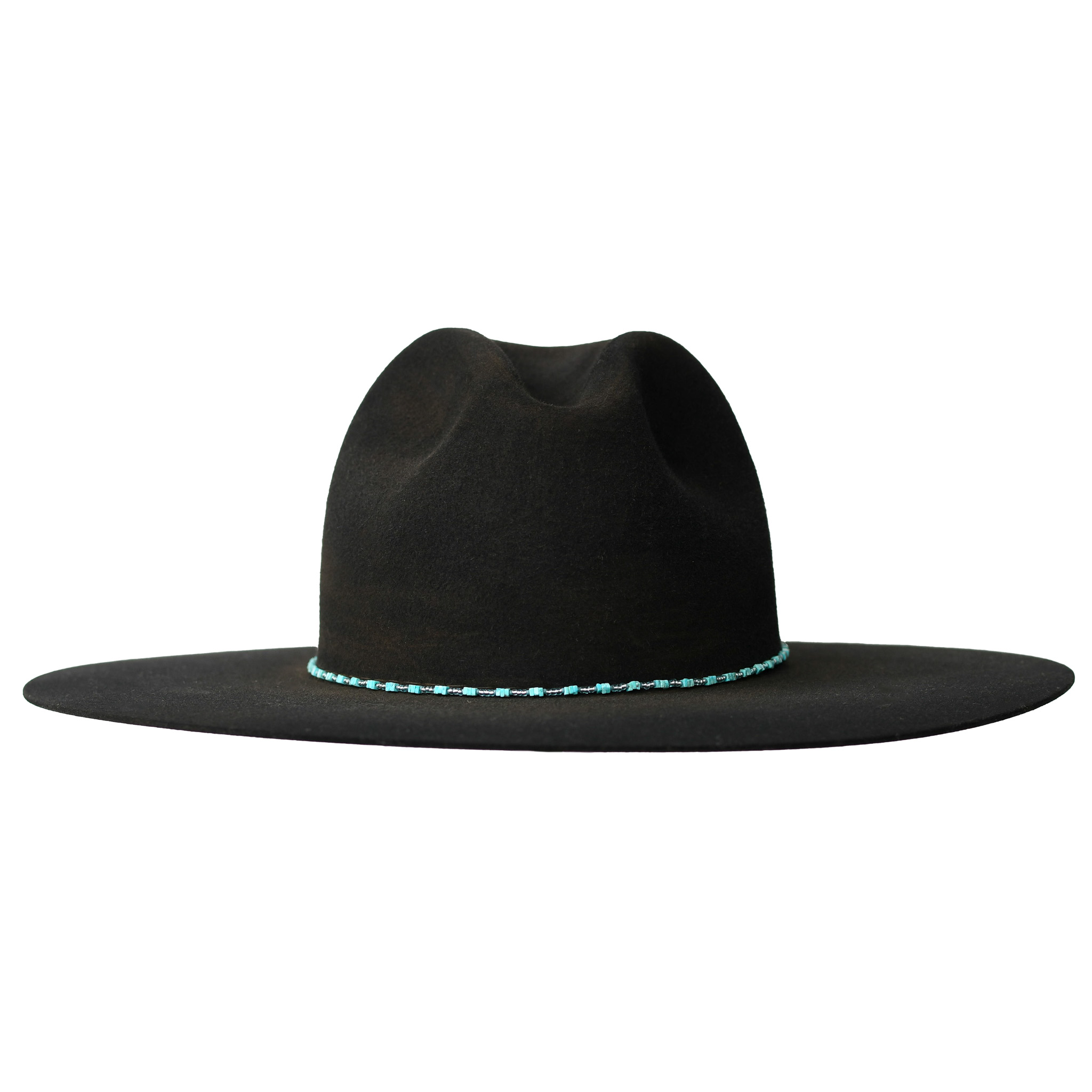 Black Suede Hat Band Turquoise Blue & Gold Crystal Rhinestone Conchos Adjustable Black Straw Cowboy Hat Vintage Look With Black Hat Band With  main image 2