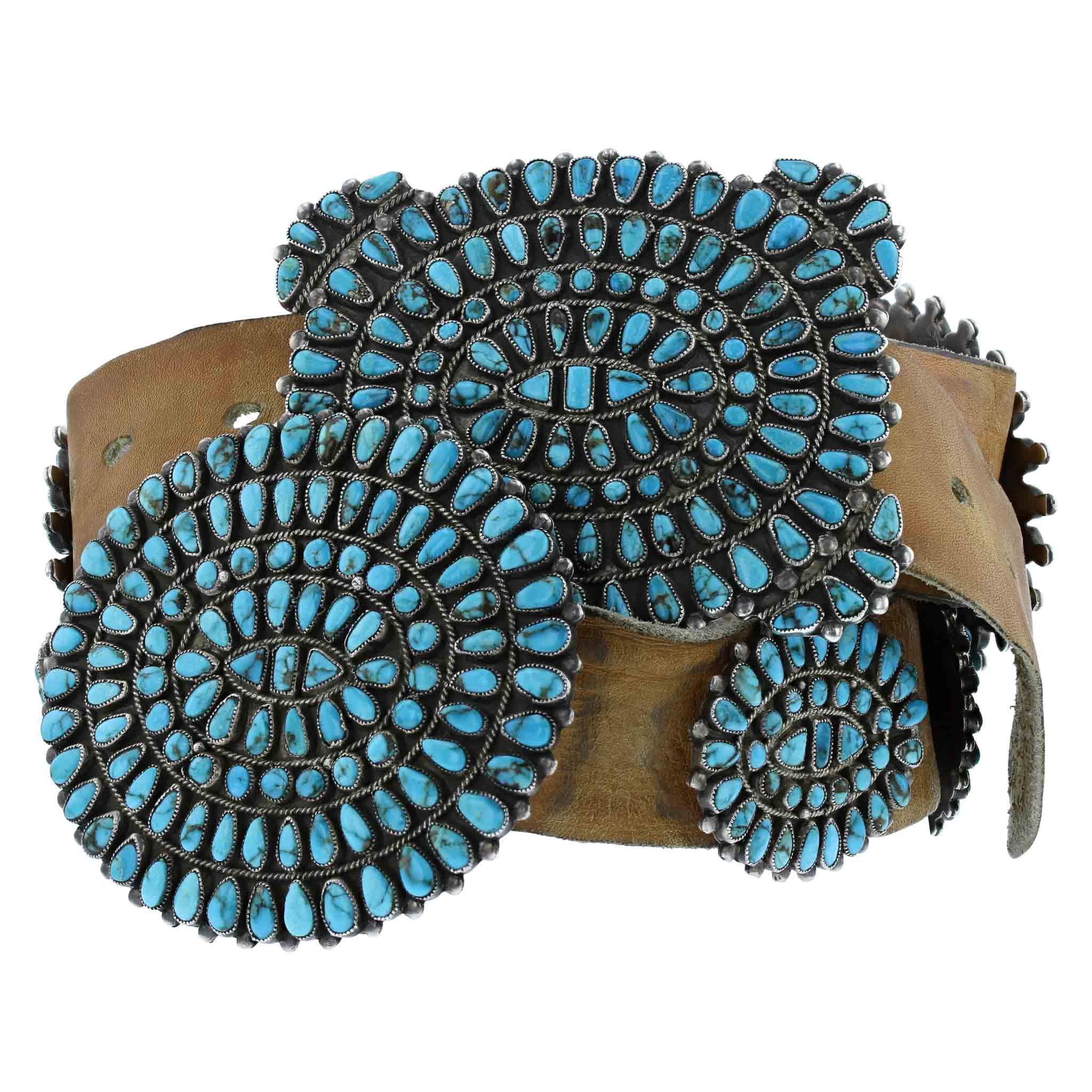 VICTOR MOSES BEGAY TURQUOISE CLUSTER CONCHO BELT