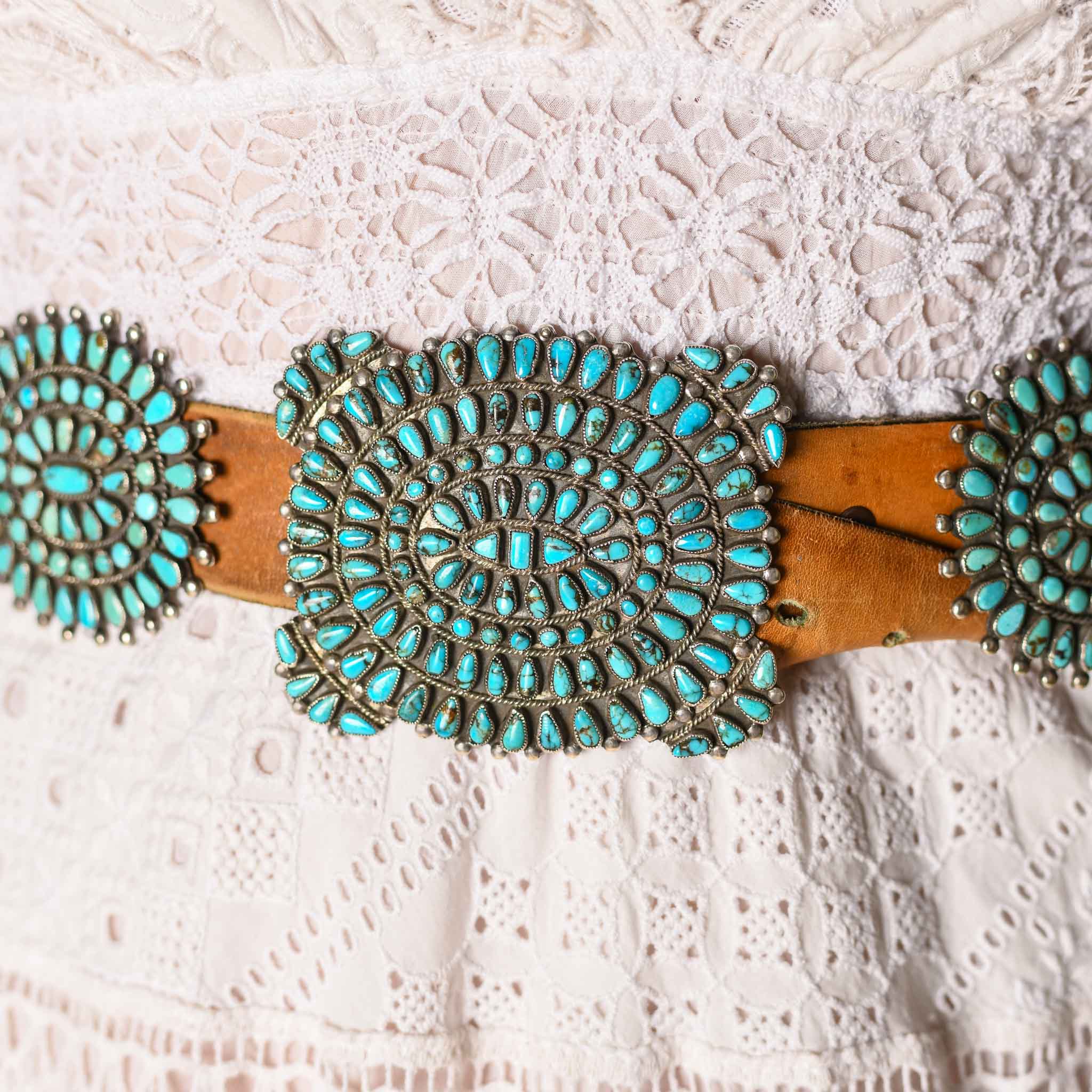 VICTOR MOSES BEGAY TURQUOISE CLUSTER CONCHO BELT