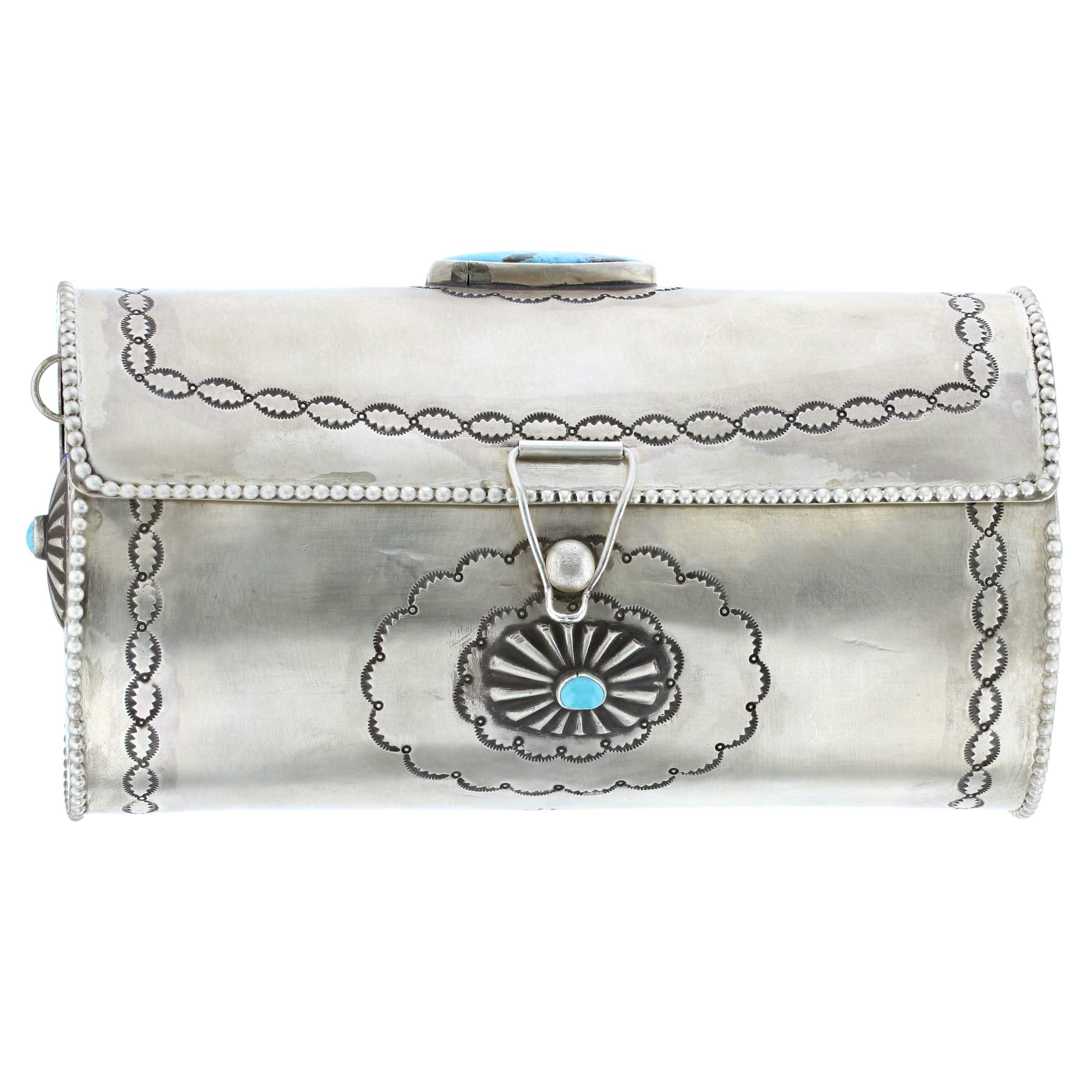 PHILL LYNN NAVAJO STERLING SILVER & TURQUOISE STAMPED BAG