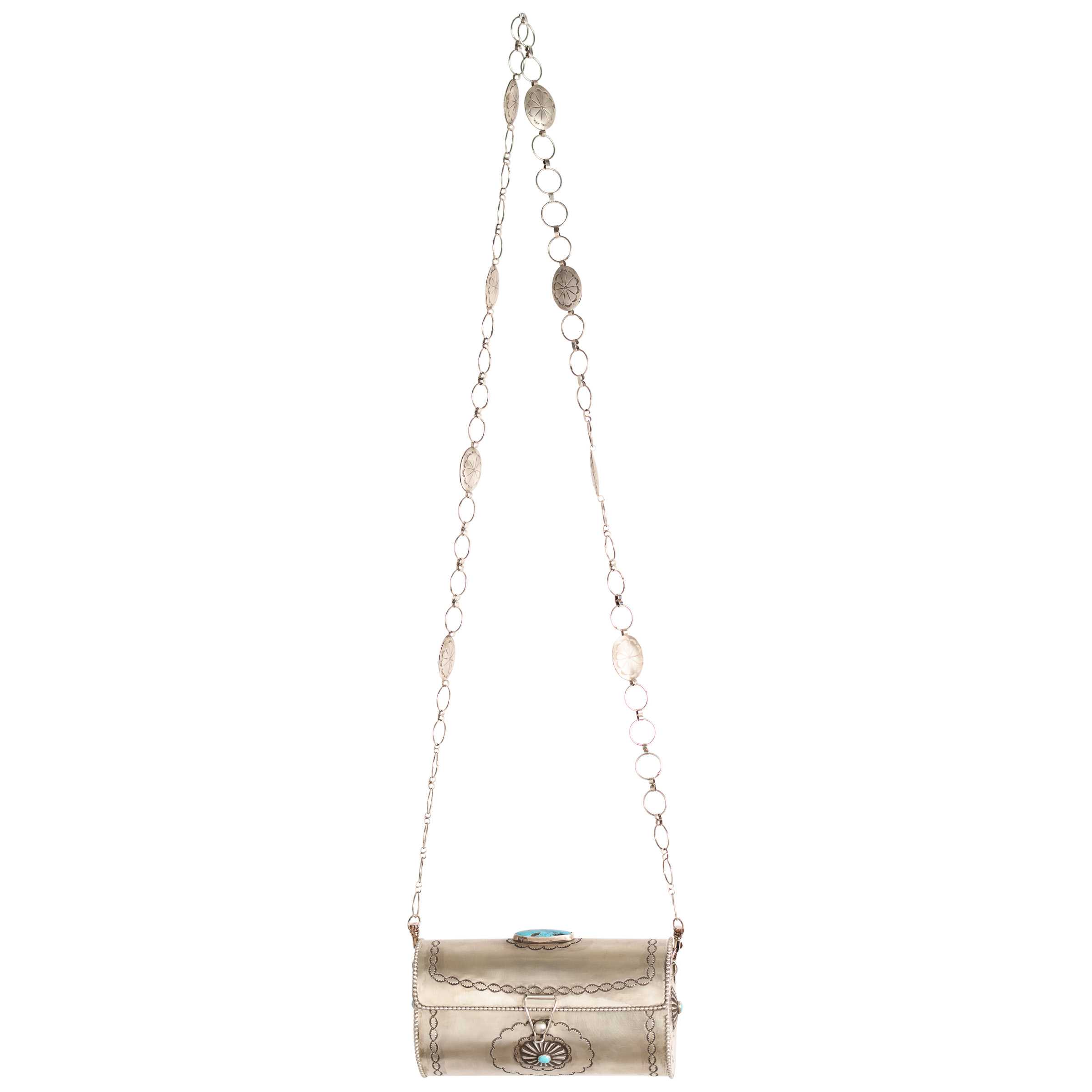 PHILL LYNN NAVAJO STERLING SILVER & TURQUOISE STAMPED BAG