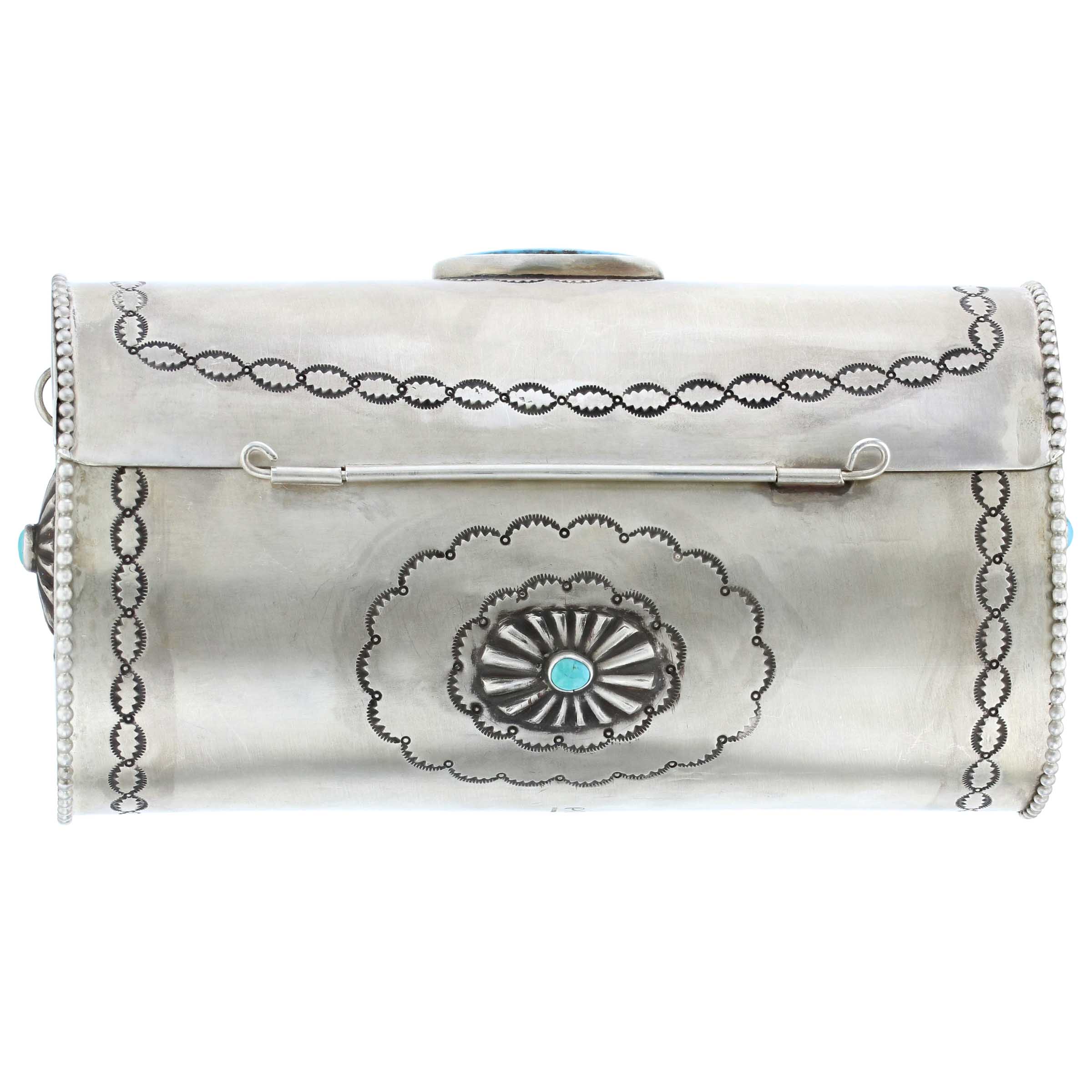 PHILL LYNN NAVAJO STERLING SILVER & TURQUOISE STAMPED BAG