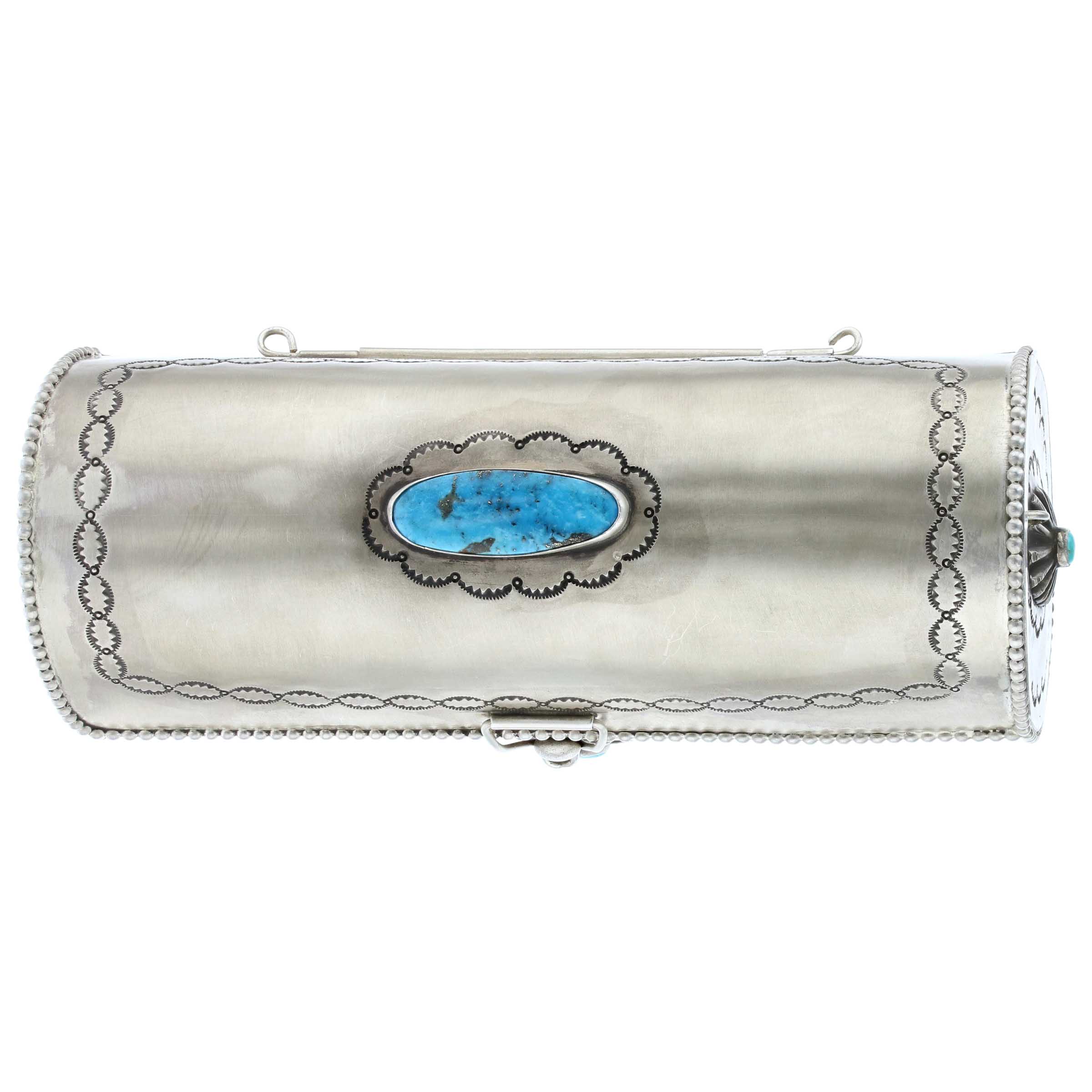 PHILL LYNN NAVAJO STERLING SILVER & TURQUOISE STAMPED BAG