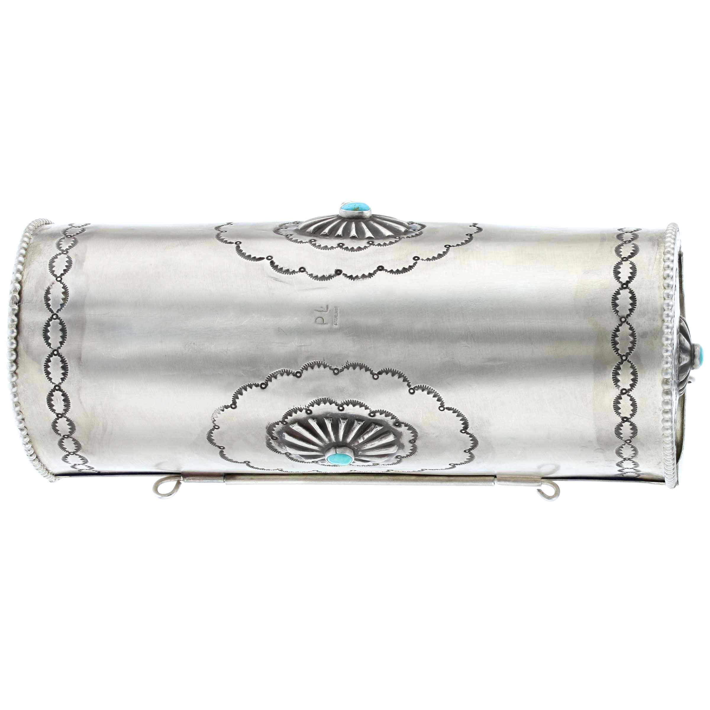 PHILL LYNN NAVAJO STERLING SILVER & TURQUOISE STAMPED BAG
