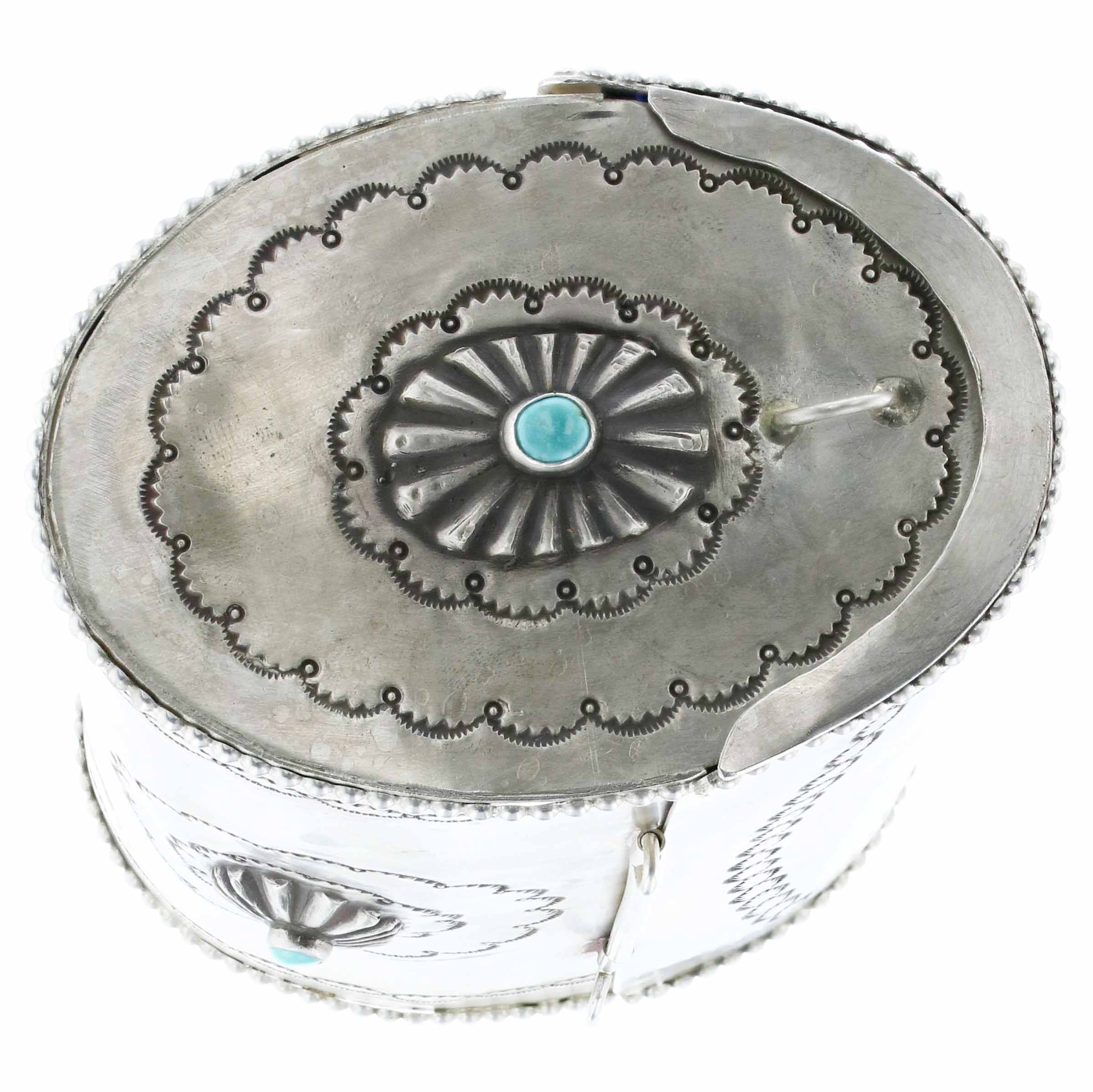 PHILL LYNN NAVAJO STERLING SILVER & TURQUOISE STAMPED BAG