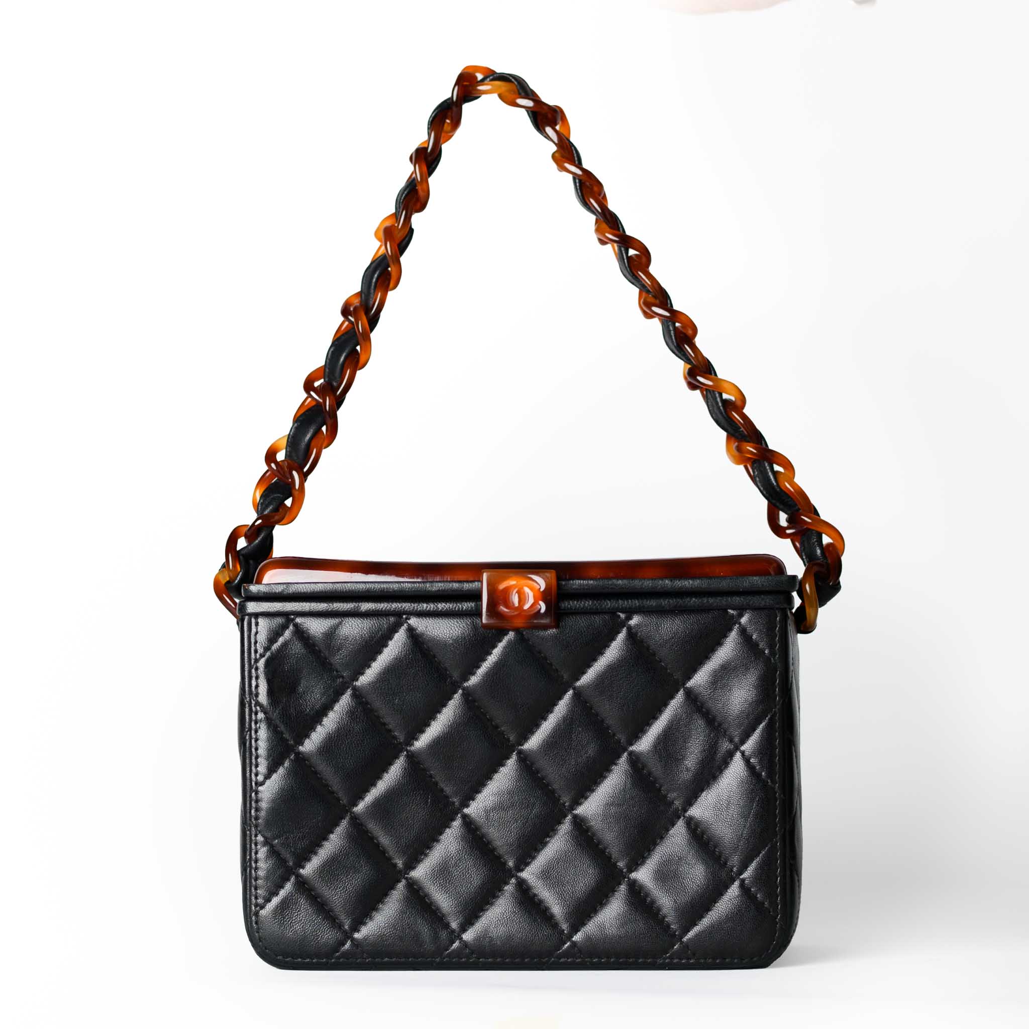 1996 CHANEL BLACK QUILTED LEATHER BOX PURSE