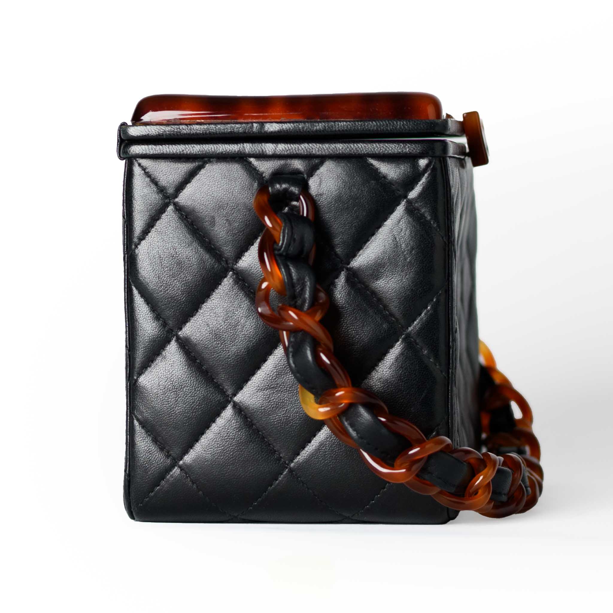 1996 CHANEL BLACK QUILTED LEATHER BOX PURSE