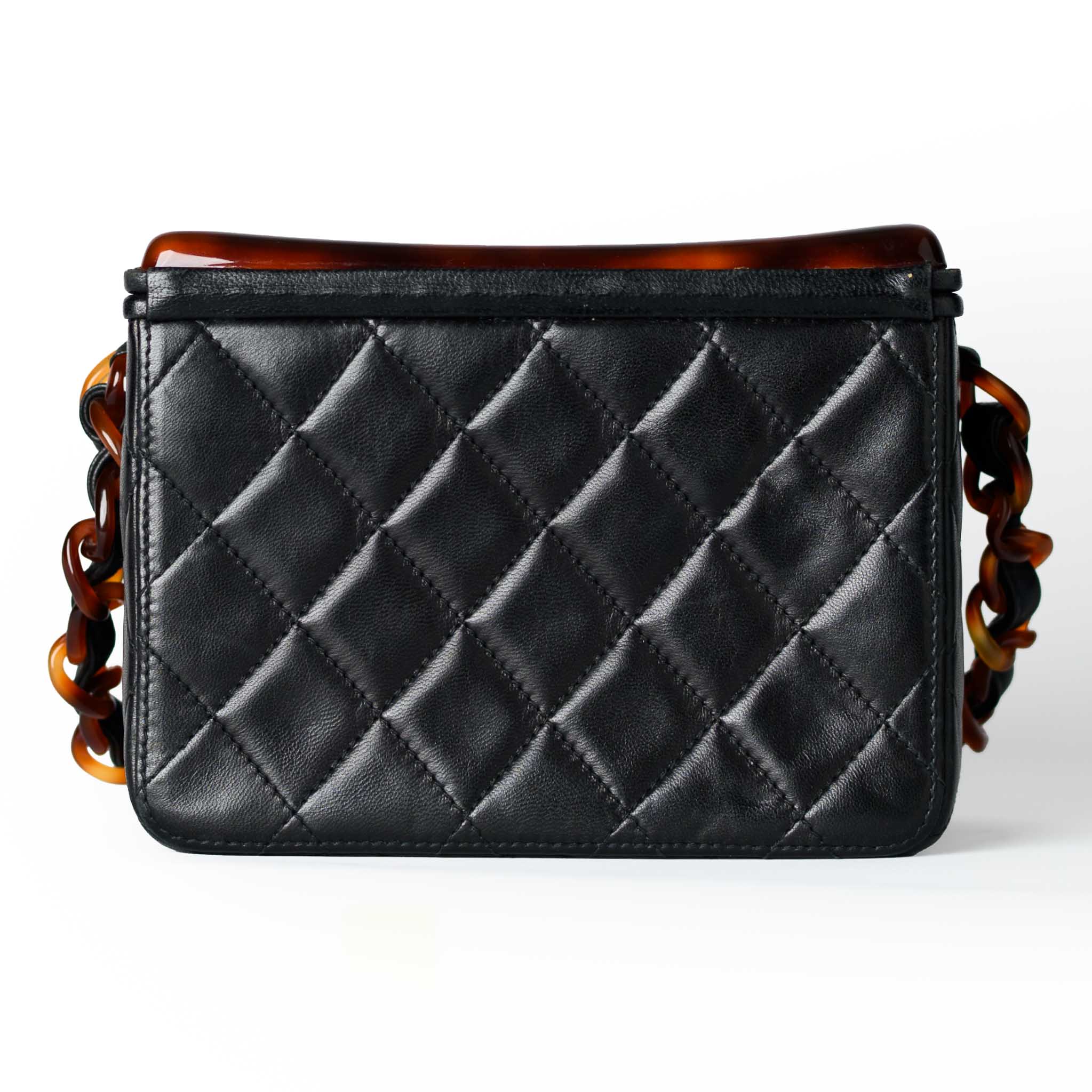 1996 CHANEL BLACK QUILTED LEATHER BOX PURSE 1996 CHANEL BLACK QUILTED LEATHER BOX PURSE