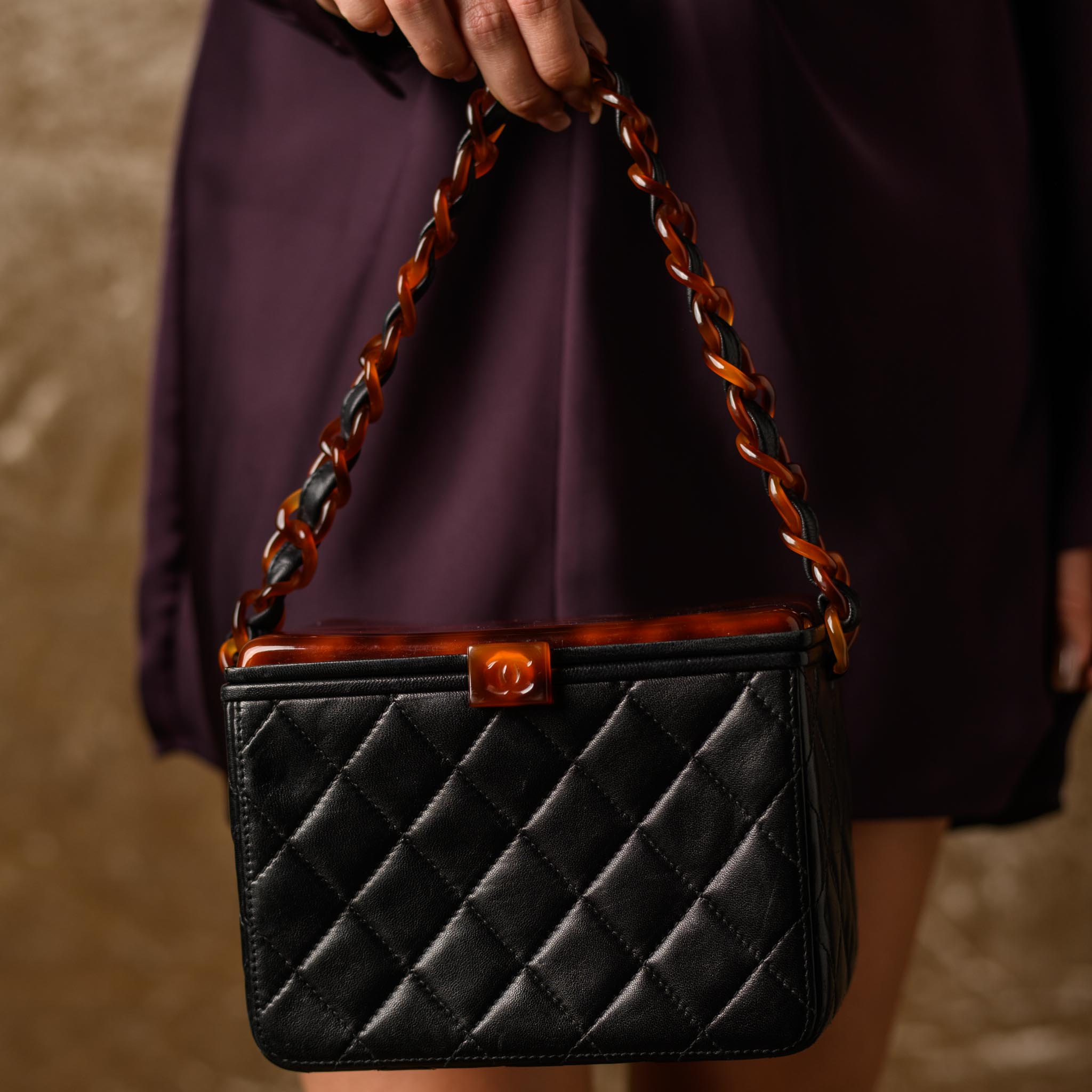 1996 CHANEL BLACK QUILTED LEATHER BOX PURSE