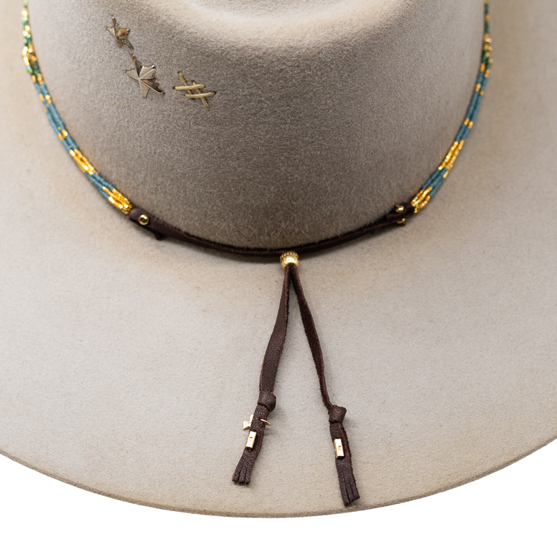 GOLD AND TURQUOISE BEADED HAT BAND display picture 2