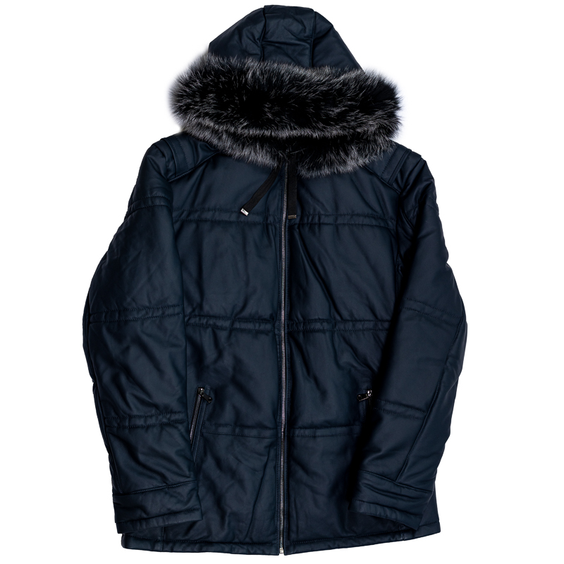 NAVY LEATHER PARKA