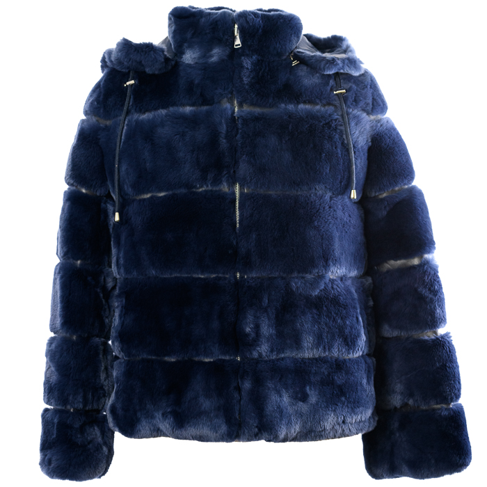 REVERSIBLE REX FUR DOWN JACKET NAVY