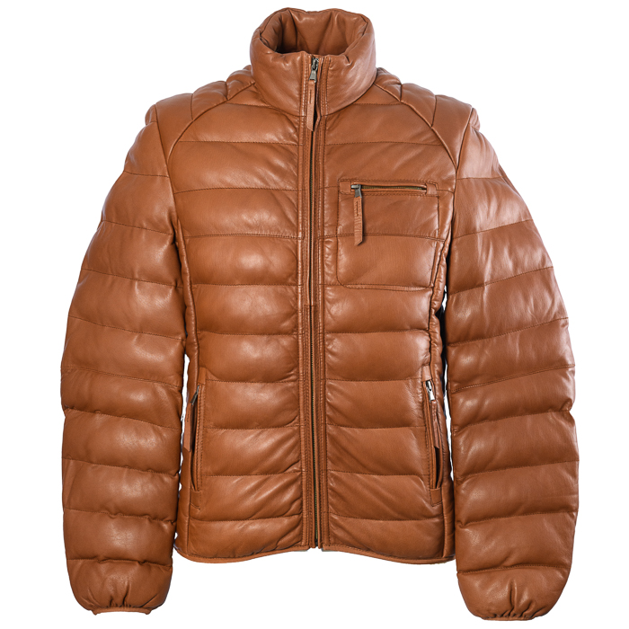Scully Ribbed LAMB Leather Jacket-Cognac