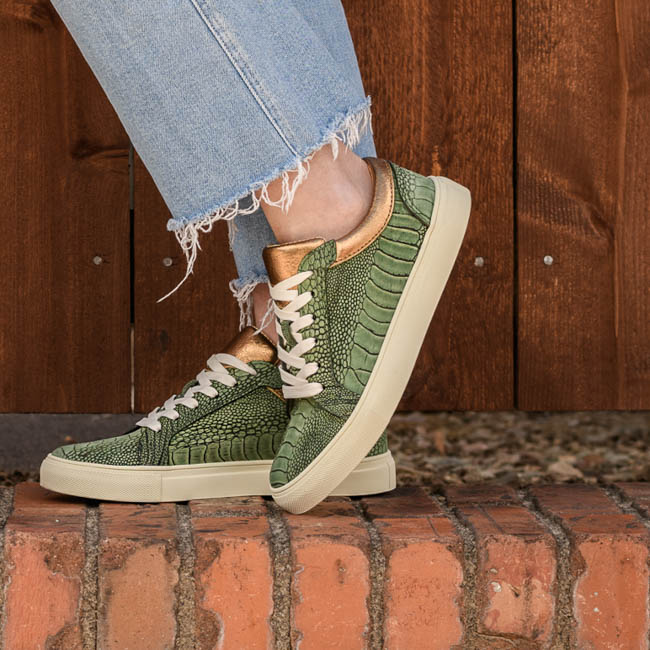 OLIVE OSTRICH LEG WOMEN'S SNEAKER
